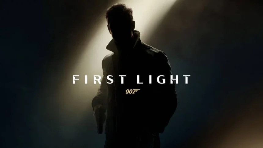تصویر هنری بازی 007 First Light با سیلوئت جیمز باند در تاریکی و نور موضعی