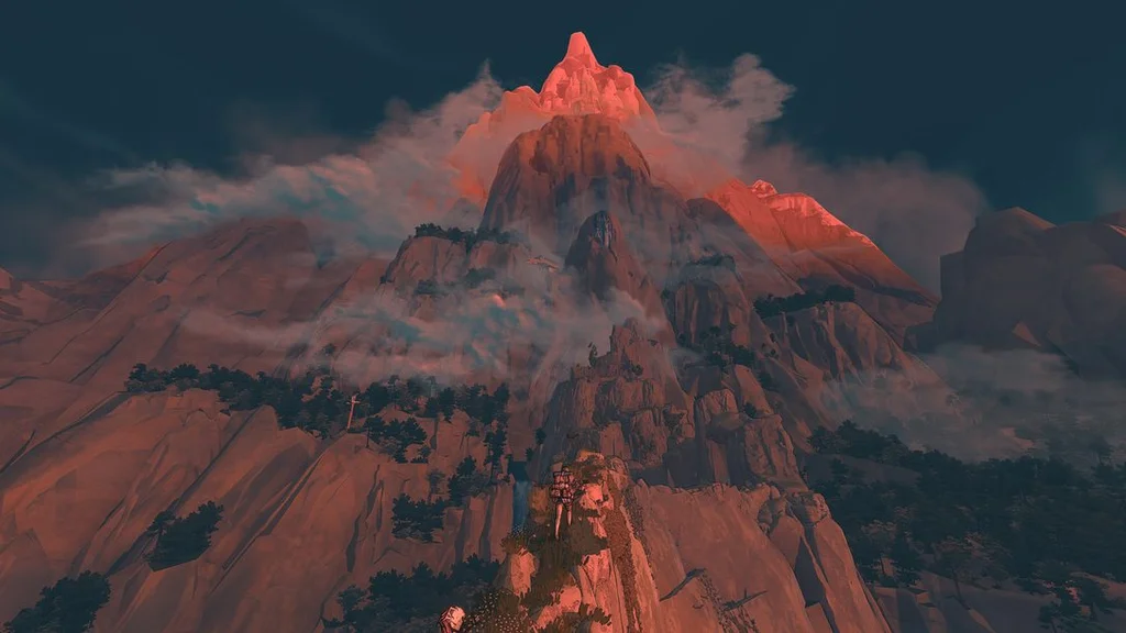 شخصیت بازی Cairn در حال کوهنوردی در یک کوهستان برفی و مدیریت منابع