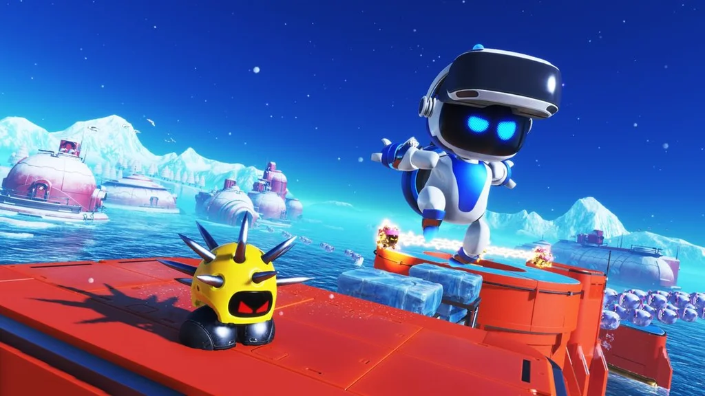 تصویری از ربات Astro Bot در یکی از مراحل رنگارنگ و پر از چالش بازی