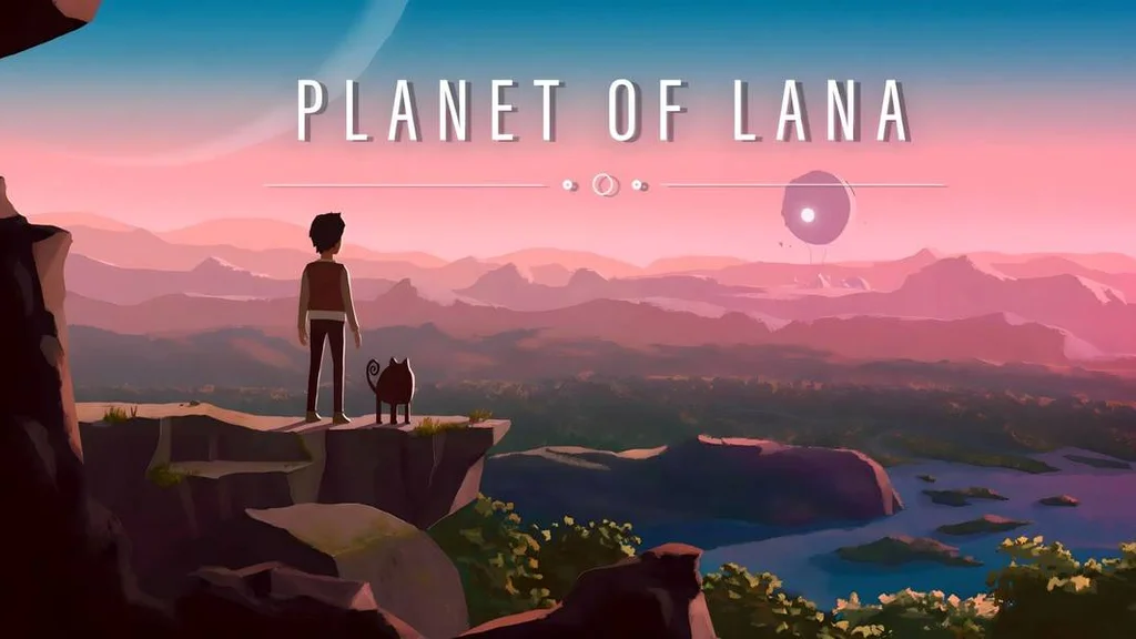 شخصیت اصلی و همراه حیوانش در حال عبور از یک جنگل زیبا و مرموز در بازی Planet of Lana 2.