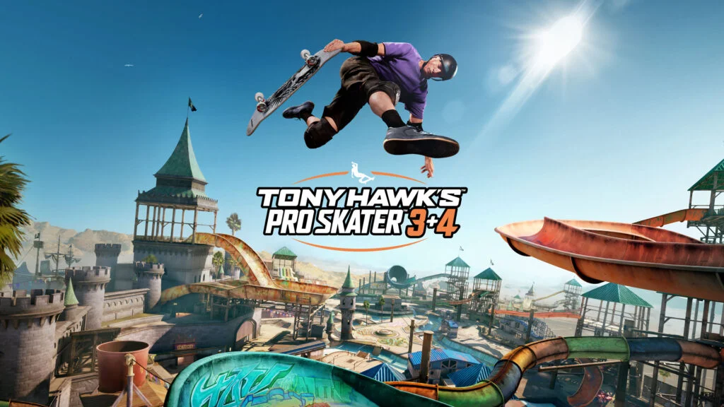 اسکیت‌باز در حال انجام یک حرکت نمایشی در یک پارک اسکیت از بازی Tony Hawk’s Pro Skater 3 + 4.