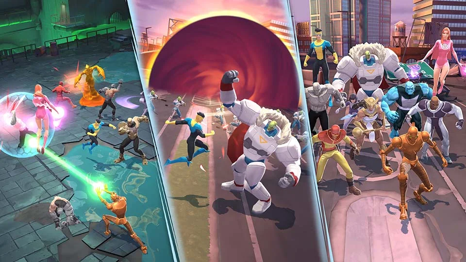 شخصیت Invincible در حال مبارزه با Omni-Man در بازی The Guardian.