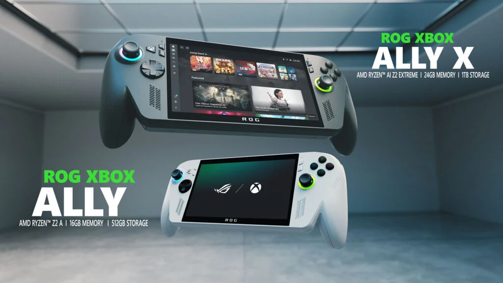 نمایی نزدیک از کنسول دستی جدید Xbox ROG Ally X که در دست یک گیمر قرار دارد.