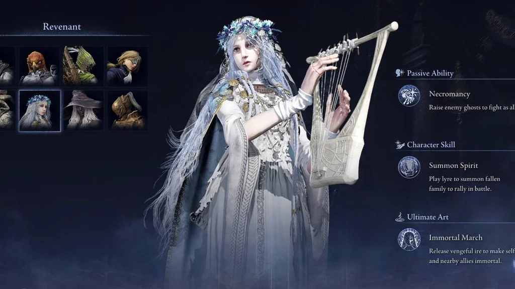 شخصیت Revenant در Elden Ring Nightreign در حال استفاده از قابلیت‌های پشتیبانی و درمانی برای هم‌تیمی‌ها