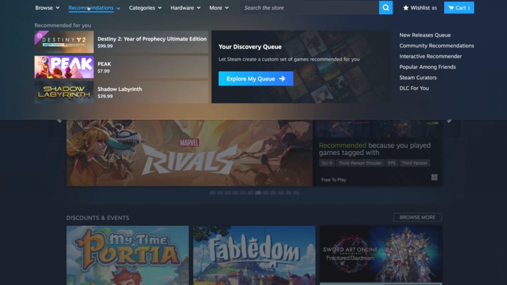 steam store update new recommendations tab
