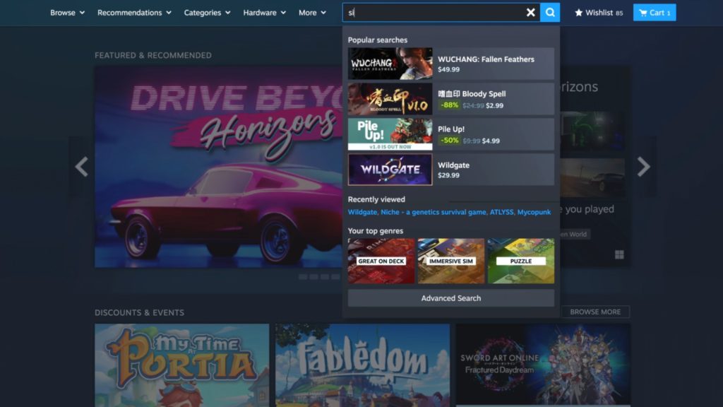 steam store update new search bar